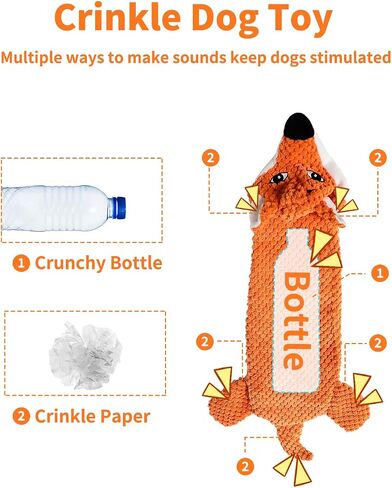 Dog Toys, Squeaky Plush No Stuffing Crinkle Dog Toy for Small Medium Large Dogs, [3 Pack] Interactive Puppy Teething Water Bottle Dog Chew Toy in Saudi Arabia
