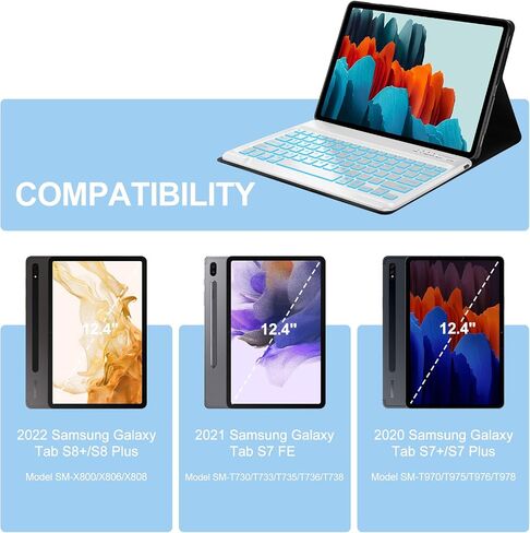 OYOSUOGG Galaxy Tab S9 Plus Case with Keyboard 12.4 Inch 2023, Magnetic Detachable Bluetooth Keyboard, Smart Folio Cover with S Pen Holder, Galaxy Tab S7 FE/S8 Plus Keyboard Case, Type-C Rechargeable in Saudi Arabia