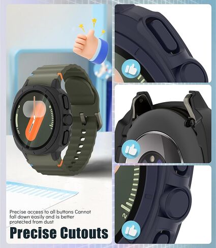 Seltureone لساعة Samsung Galaxy Watch 7 مقاس 44 مم، واقي ممتص للصدمات قوي [يتحول إلى ترقية فائقة]، واقي شاشة زجاجي مقوى مدمج لساعة Galaxy Watch 7 مقاس 44 مم - أسود/أزرق in Kuwait