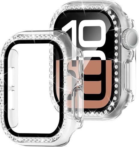 Bling Case Compatible for Apple Watch Series 10 46mm Screen Protector, Glitter Diamond Hard PC Protective Case & Lightweight Anti-Scratch HD Screen Protector for iWatch 46mm-Rose Gold in Saudi Arabia