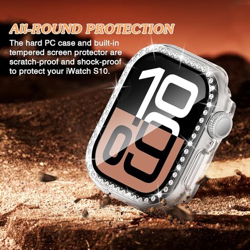 Bling Case Compatible for Apple Watch Series 10 46mm Screen Protector, Glitter Diamond Hard PC Protective Case & Lightweight Anti-Scratch HD Screen Protector for iWatch 46mm-Rose Gold in Saudi Arabia