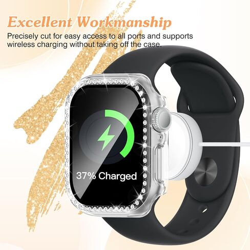 Bling Case Compatible for Apple Watch Series 10 46mm Screen Protector, Glitter Diamond Hard PC Protective Case & Lightweight Anti-Scratch HD Screen Protector for iWatch 46mm-Rose Gold in Saudi Arabia