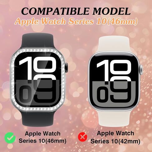 Bling Case Compatible for Apple Watch Series 10 46mm Screen Protector, Glitter Diamond Hard PC Protective Case & Lightweight Anti-Scratch HD Screen Protector for iWatch 46mm-Rose Gold in Saudi Arabia