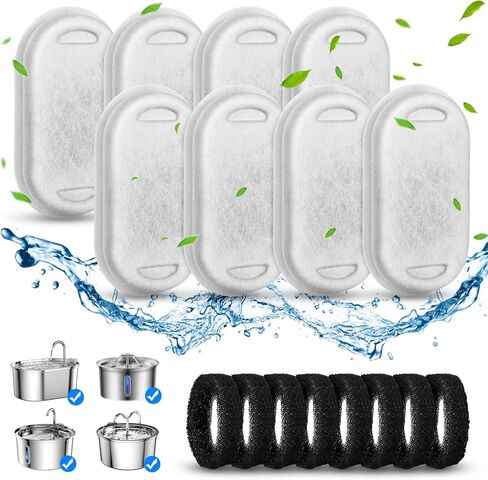 Cat Water Fountain Filters, 8 Pack Cat Fountain Filters for Stainless Steel 67oz/2L Adjustable Water Flow Pet Water Dispenser, Replaceable Pet Water Fountain Filters (4 Filters+4 Sponges) in Saudi Arabia