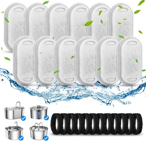 Cat Water Fountain Filters, 8 Pack Cat Fountain Filters for Stainless Steel 67oz/2L Adjustable Water Flow Pet Water Dispenser, Replaceable Pet Water Fountain Filters (4 Filters+4 Sponges) in Saudi Arabia