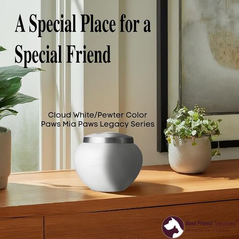 Pet Urn - Memorial Cremation Pet Urns for Dog and Cat Ashes, Hand Carved Mia Series Urn for Pets up to 40lbs (Medium, Cloud White, Pewter Paw) in Kuwait