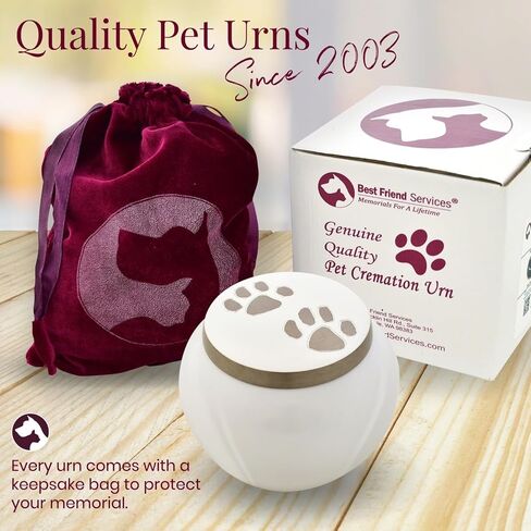 Pet Urn - Memorial Cremation Pet Urns for Dog and Cat Ashes, Hand Carved Mia Series Urn for Pets up to 40lbs (Medium, Cloud White, Pewter Paw) in Kuwait