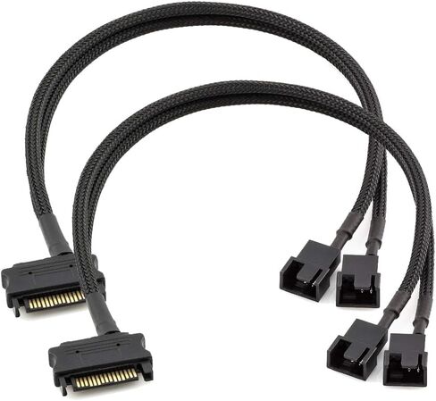 2pcs SATA to 4 Way 3 Pin / 4 Pin PMW 12V PC Case Fan Power Adapter Cable, 3-Pin or 4-Pin (PWM Connector) to 15 Pin SATA Computer Cooler Cooling Fan Power Cable in Saudi Arabia