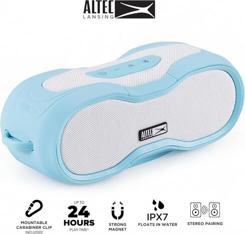 Altec Lansing BoomJacket XL Wireless Bluetooth Speaker, Magnetic Waterproof Speaker, IPX7 Outdoor Speaker with 24H Playtime, Portable Speaker with Carabiner, Mountable, Quick Charge (Periwinkle Blue) in Kuwait
