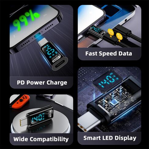 Cablecc 3pcs/lot 10Gbps USB-C Monitoring Display Smart LED Display Type-C USB-C to USB3.2 Type-A Adapter Data Current Voltage Fast Charging Tester Detector in Saudi Arabia