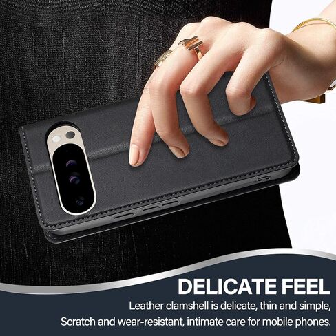 حافظة Kowauri لهاتف Google Pixel 9/Google Pixel 9 Pro، حافظة قلابة من جلد البولي يوريثان للنساء والرجال مع حامل بطاقة وغطاء هاتف واقٍ مقاوم للصدمات لهاتف Google Pixel 9/9 Pro (أسود) in Saudi Arabia