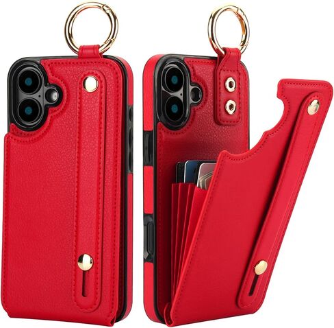 Folosu for iPhone 16 Plus Wallet Case with Card Holder, Hand Wrist Strap Loop Holder Kickstand, RFID Blocking Finger Grip Ring PU Leather Double Buttons Shockproof Cover 6.7" Purple in Kuwait