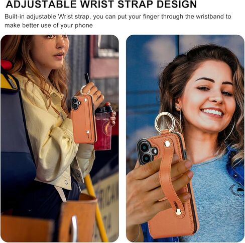 Folosu for iPhone 16 Plus Wallet Case with Card Holder, Hand Wrist Strap Loop Holder Kickstand, RFID Blocking Finger Grip Ring PU Leather Double Buttons Shockproof Cover 6.7" Purple in Kuwait