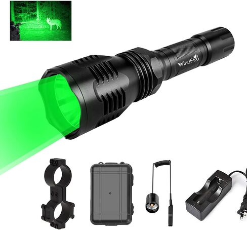 WINDFIRE WF-802 Tactical Green Flashlight Waterproof 350 Lumens 250 Yard Long Range Throwing Green LED Predator Light Coyote Hog Hunting Light with Pressure Switch & 1“ Scope Mount in Saudi Arabia
