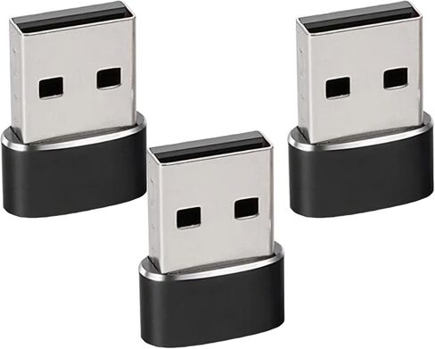 USB-C to USB Adapter 3-Pack, High-Speed Data Transfer & Fast Charging, USB 2.0 Male to Type-C Female, Compatible with Phone, Computer, Car, Wall Outlet - Black/Silver. (Black) in Saudi Arabia