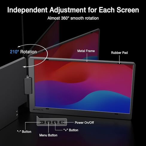 KYY PortableTriple Laptop Monitor Extender, 15.6" 1080P FHD IPS Triple Laptop Monitor Extender, One Cable USB C Portable Dual Monitor (Mac, Wins, Android) in Saudi Arabia