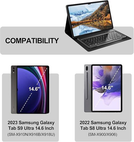 حافظة لوحة المفاتيح Galaxy Tab S9 Ultra - لوحة مفاتيح بلوتوث لاسلكية قابلة للفصل بإضاءة خلفية - غطاء ذكي نحيف مع حامل قلم S لجهاز 14.6 Samsung S8 Ultra (موديل SM-X910 / X916B / X918U / X900 / X906) - أسود in Saudi Arabia