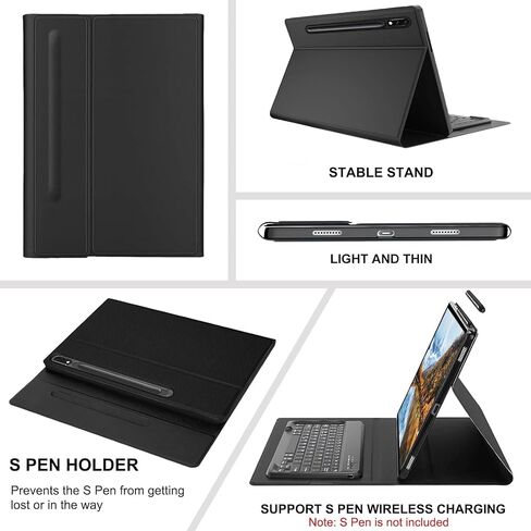 حافظة لوحة المفاتيح Galaxy Tab S9 Ultra - لوحة مفاتيح بلوتوث لاسلكية قابلة للفصل بإضاءة خلفية - غطاء ذكي نحيف مع حامل قلم S لجهاز 14.6 Samsung S8 Ultra (موديل SM-X910 / X916B / X918U / X900 / X906) - أسود in Saudi Arabia