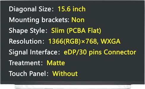 شاشة جديدة 15.6 بوصة eDP 30 pins Connector HD 1366×768 بديل غير لامع لشاشة N156BGA-EA3 Rev: C2/C3/C4/C6 B156XTN08.1 NT156WHM-N34/40/44 شاشة كمبيوتر محمول LED (B156XTN08.1) in Saudi Arabia