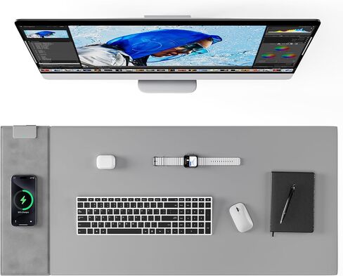 Large Gaming Mouse Pad Keyboard pad Desk Mat with 15W Wireless Charging pad Non-Slip Dual-Sided PU Leather PC Keyboard Mat Waterproof Desk Writing Pad for Office and Home in Saudi Arabia