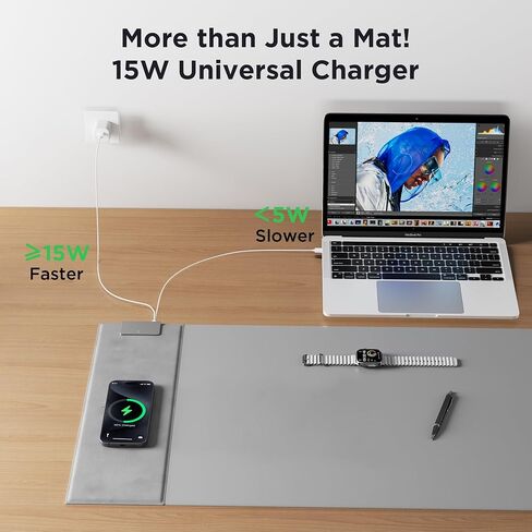 Large Gaming Mouse Pad Keyboard pad Desk Mat with 15W Wireless Charging pad Non-Slip Dual-Sided PU Leather PC Keyboard Mat Waterproof Desk Writing Pad for Office and Home in Saudi Arabia