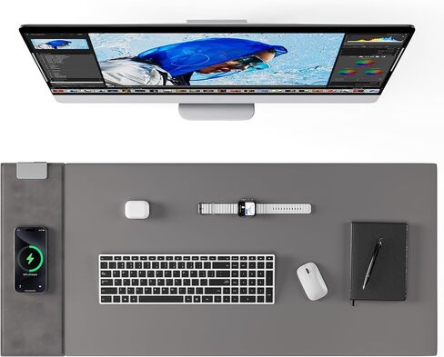 Large Gaming Mouse Pad Keyboard pad Desk Mat with 15W Wireless Charging pad Non-Slip Dual-Sided PU Leather PC Keyboard Mat Waterproof Desk Writing Pad for Office and Home in Saudi Arabia