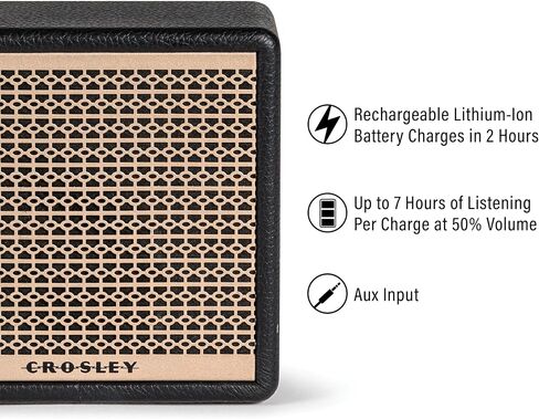 Crosley CR3112A-BK Montero Portable Rechargeable Bluetooth Speaker with USB Phone Charger, Black in Kuwait