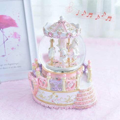 Carousel Music Box Daughter Wife Gift, Pink Carousel Snow Globe Birthday Christmas Anniversary Valentine Gift for Women Kids Girl Girlfriend Play Castle in The Sky in Saudi Arabia