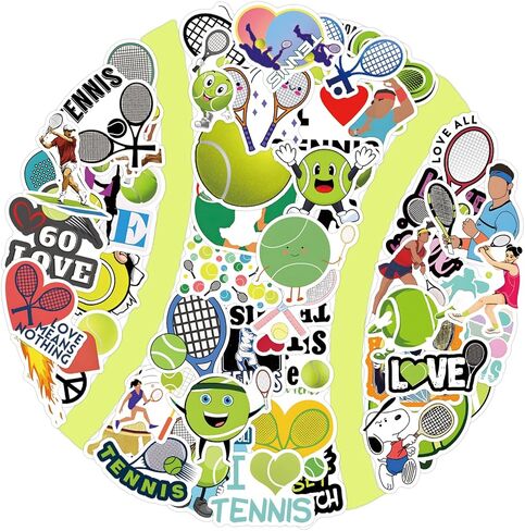 50 Pieces Tennis Stickers, Tennis Vinyl Stickers for Water Bottle, Helmet, Laptop, Phone, Tennis Gifts, Ball Party Favors, Sport Stickers Tennis Decorations for Kids Teens Boy (Tennis) in Saudi Arabia