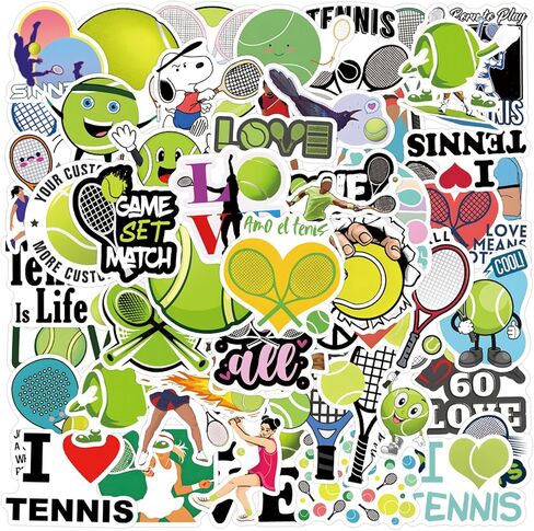 50 Pieces Tennis Stickers, Tennis Vinyl Stickers for Water Bottle, Helmet, Laptop, Phone, Tennis Gifts, Ball Party Favors, Sport Stickers Tennis Decorations for Kids Teens Boy (Tennis) in Saudi Arabia