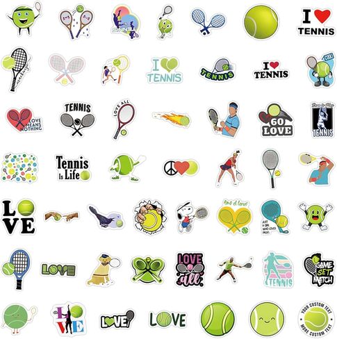 50 Pieces Tennis Stickers, Tennis Vinyl Stickers for Water Bottle, Helmet, Laptop, Phone, Tennis Gifts, Ball Party Favors, Sport Stickers Tennis Decorations for Kids Teens Boy (Tennis) in Saudi Arabia