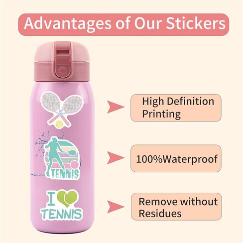 50 Pieces Tennis Stickers, Tennis Vinyl Stickers for Water Bottle, Helmet, Laptop, Phone, Tennis Gifts, Ball Party Favors, Sport Stickers Tennis Decorations for Kids Teens Boy (Tennis) in Saudi Arabia