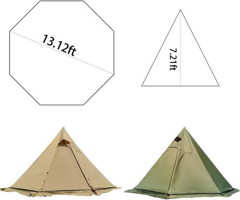 Tipi Hot Tent with Fire Retardant Stove Jack for Flue Pipes, 3~4 Person, Lightweight, Teepee Tents with Snow Skirt for Family Team Outdoor Backpacking Camping Hiking in Saudi Arabia