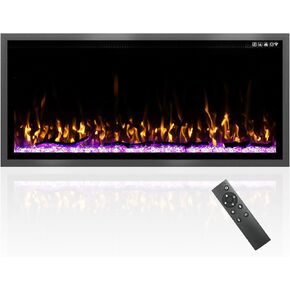 68 inch Electric Fireplace Inserts/Wall Mounted, Log & Crystal Option, Ultra Narrow Frame Fireplace-Wall Fireplace Electric w/Remote Control, Thermostat, Timer, 750w/1500w