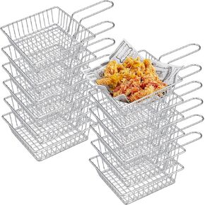 12 Pcs Mini Square Fry Basket,5.9 Inch Stainless Steel French Fry Chip Basket,Food Serving Baskets with Handle,Reusable Fry Holder for Kitchen Restaurant Party Barbecue