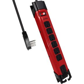 Digital Energy 7 Outlet Metal Surge Protector Power Strip, Built in Cord Management, 6-Ft Extension Cord (14AWG), Yellow