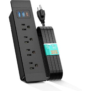 QBA Recessed Power Strip with USB C PD 20W, Desk Outlet with 4 AC Outlets and 3 USB Ports, Flush Mount Power Strip for Furniture Side Table Cabinet Drawer, 6ft Cord, ETL Listed, Black