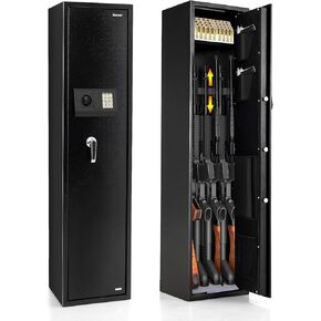 Goplus Rifle Gun Safe, Large Long Gun Safe w/Separate Pistol Lock Box, 5-Gun Safe Box w/Digital Keypad & Emergency Keys, Electronic Gun Security Cabinet for Home