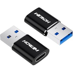 USB to USB C Adapter 2PCS,HOWJIM 5Gbps USB C Female to USB3.0 Male Adapter OTG Converter,Fast Charging/Transfer,Type C to USB Adapter for M-acBook,i-Pad,i-Phone15 16,G-alaxy,A-ppleWatch,A-irpods Black