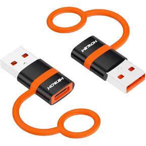 USB to USB C Adapter 2 Pack,HOWJIM 5Gbps USB C Female to USB 3.0 Male Adapter,Fast Charging Type C Charge Converter for M-acBook,i-Phone 15 16,i-Pad,A-pple Watch,A-irpods,G-alaxy,Anti-lost Loop Orange