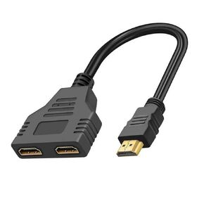 HDMI Splitter Adapter Cable, 1080P HDMI Splitter 1 in 2 Out, HDMI Male to 2 HDMI Female 1 to 2 Way Splitter Cable for HDTV, LCD Monitor and Projectors