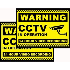 ملصقات تسجيل فيديو لمدة 24 ساعة، ملصق مراقبة فيديو CCTV، ملصق إنذار - تحذير من كاميرات الأمان المستخدمة، للاستخدام الداخلي والخارجي، مقاوم للماء - عبوتان