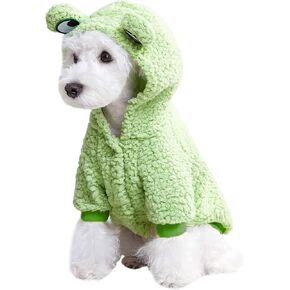 QWINEE Cartoon 3D Ear Fleece Dog Coat Warm Jacket Dog Hoodie Dog Halloween Christmas Costume Clothes Plush Coat for Puppy Kitten Khaki S