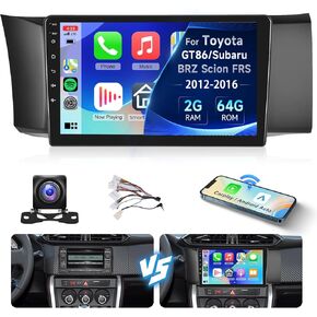 2+64G- For Toyota GT86/Subaru BRZ Scion FRS 2012-2016 Car Radio with Wireless Carplay/Android Auto,Android13 Car Stereo 9 Inch Touch Screen GPS WiFi Bluetooth FM/RDS Mirror Link SWC +Backup Camera&Mic