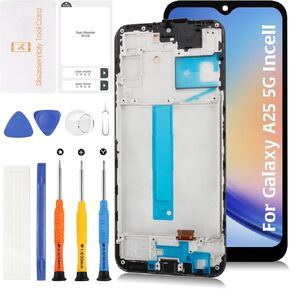 InCell A25 5G LCD Screen Replacement for Samsung Galaxy A25 5G with Brave Black Frame A256U A256B LCD Screen Touch Digitizer Assembly(No Fingerprint Function)