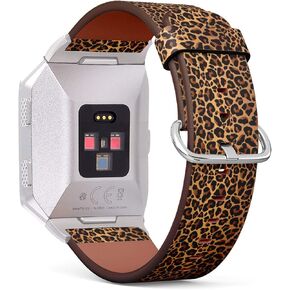 Compatible with FITBIT IONIC - Leather Wristband Bracelet Replacement Accessory Band + Adapters - Leopard Repeating