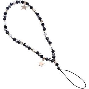 Phone Charms, Cell Phone Charm Hand Strap Crystal Phone Lanyard Detachable Phone Chain Black Five-Pointed Star Pendant Beaded Phone Chain Phone Lanyard Wrist Strap