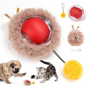 JAKPAK Cat Toys Interactive Cat Toy Ball with Plush Cover for Indoor Cats Bird Chirping and Strong Power Drive Dog Cat Toy Moving Automatic Cat Toys for Bored Indoor Cats of All Ages (Red)