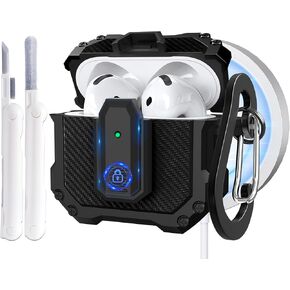 MOFREE for AirPods 4 Case with Lock,Compatible with AirPods 4th Generation Case 2024,MagSafe Wireless Charging, Shockproof Protection Cover with Carabiner & Cleaner kit for Air Pods 4 Case Cover Black