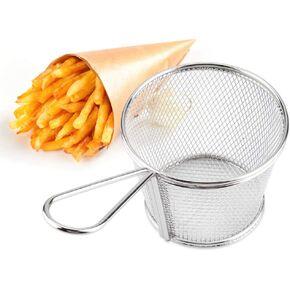 Mini Stainless Steel Chips Deep Fry Baskets Food Presentation Strainer Potato Cooking Tool Deep Fryer Baskets Only Fry Daddy Basket for Pot with Cooking French Fries Round Compatib
